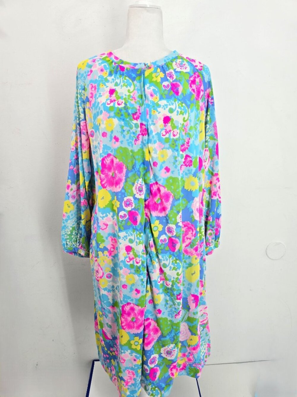 VTG 70s 80 Saybury Kaftan House Dress Robe Women XL Floral Neon Pockets Mumu Zip